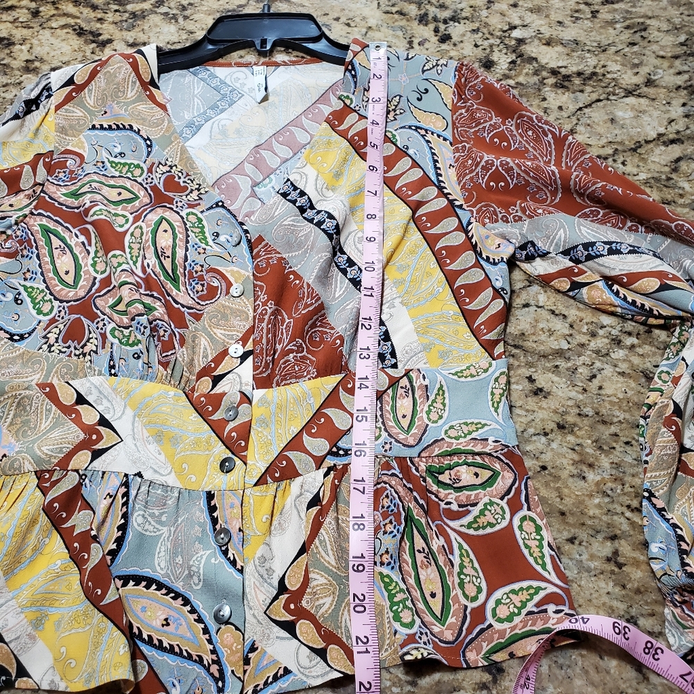 MNG Suit Patterned Button Down Peplum - Picture 2 of 8